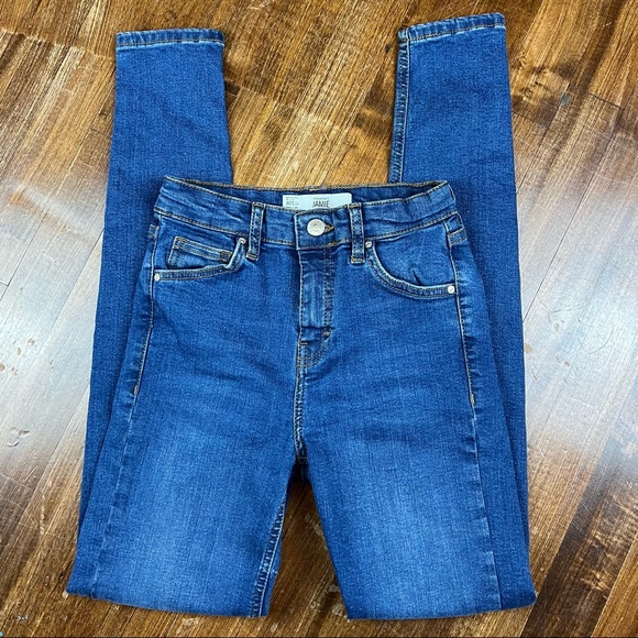 Topshop Denim - Women's Topshop Moto Jamie Mid Blue Denim Skinny Jeans Size W25 L34 Mom Jeans